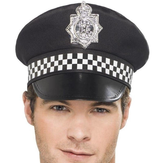 Police Panda Cap Adult Black Check Band Badge 1