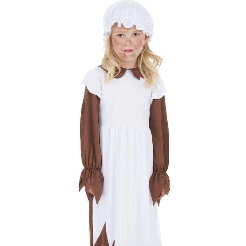 Poor Victorian Costume Kids Brown Dress White Apron Hat 1
