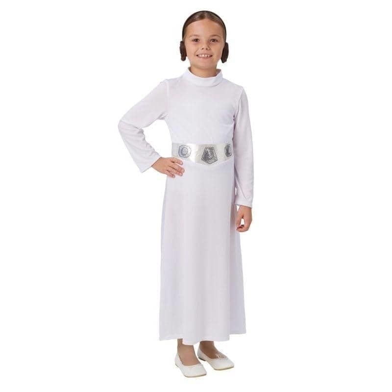 Princess Leia Costume Girls Long White Dress Belt Hair Buns 1