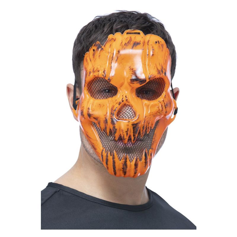 Pumpkin Mask On Elastic Adult Orange 1