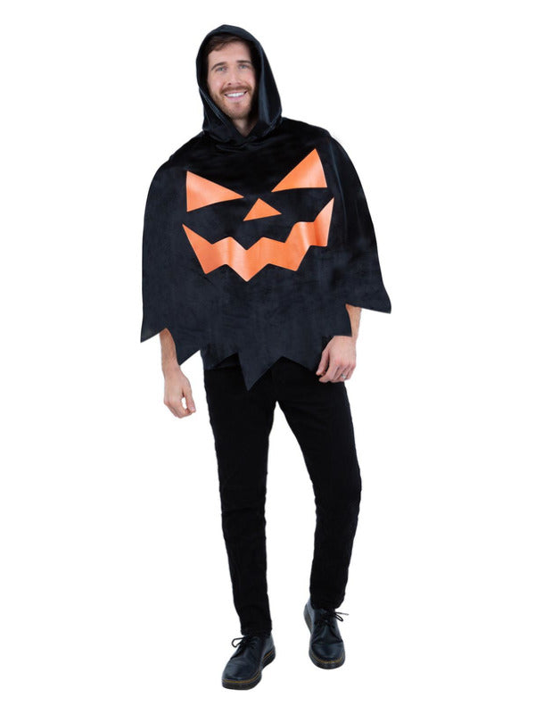 Pumpkin Poncho Adult Black with Orange Face 1