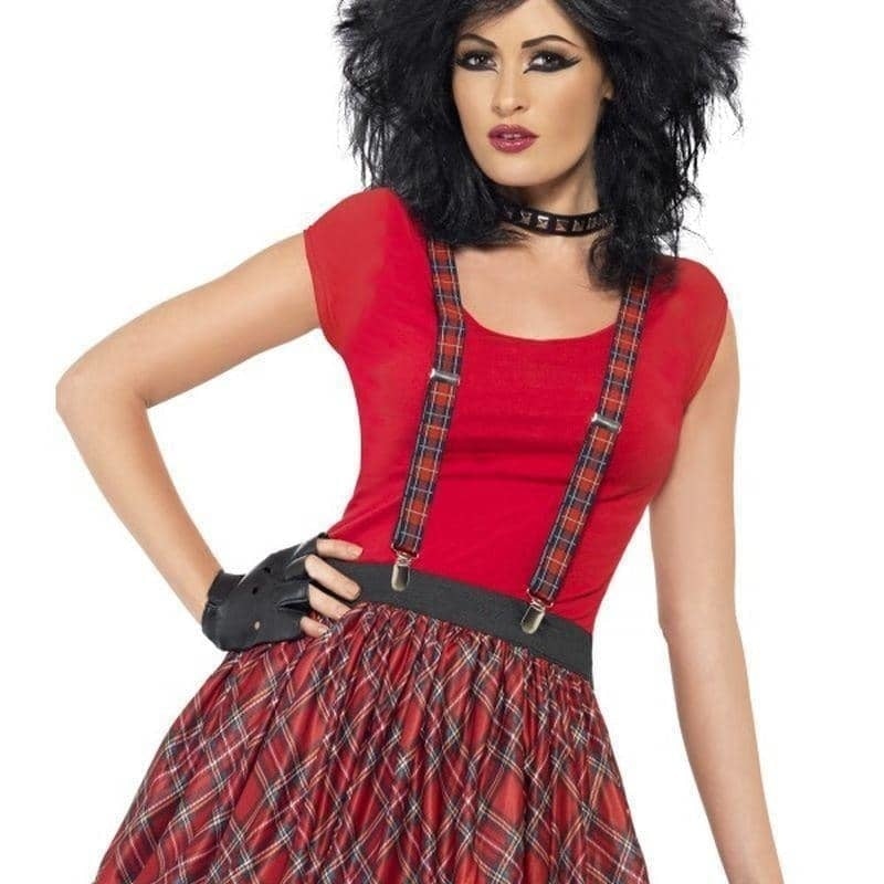 Punk Kit Adult Red Tartan with Tutu Braces and Fingerless Gloves 2