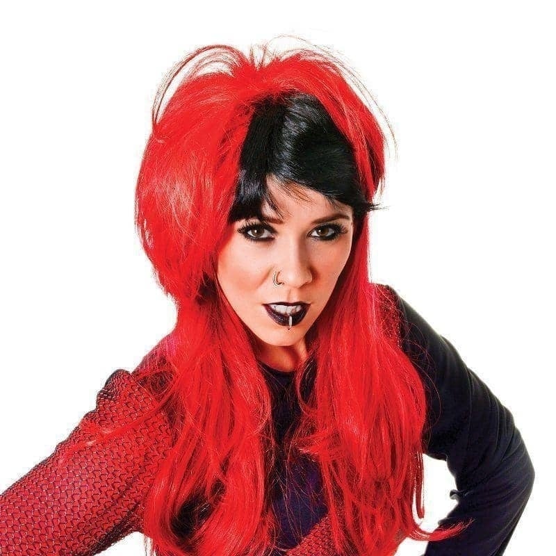 Punk Wig Ladies Red Black Long Hair_1