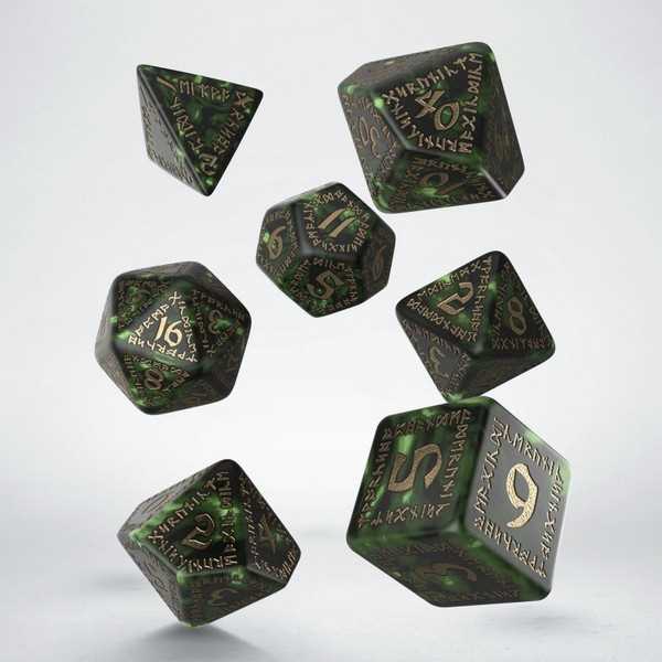 Q-Workshop Runic Bottle-green & gold Dice Set 1