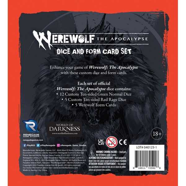 Werewolf: The Apocalypse 5th Edition Roleplaying Game Dice and Form Card Set