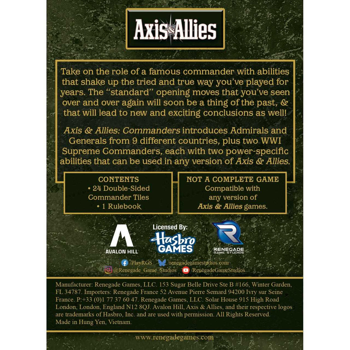 Axis and Allies Commanders Board Game Accessory