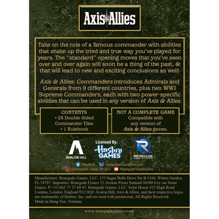 Axis and Allies Commanders Board Game Accessory