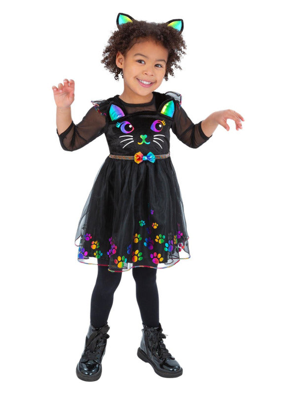 Rainbow Cat Costume Toddler Black Dress with Rainbow Face 1