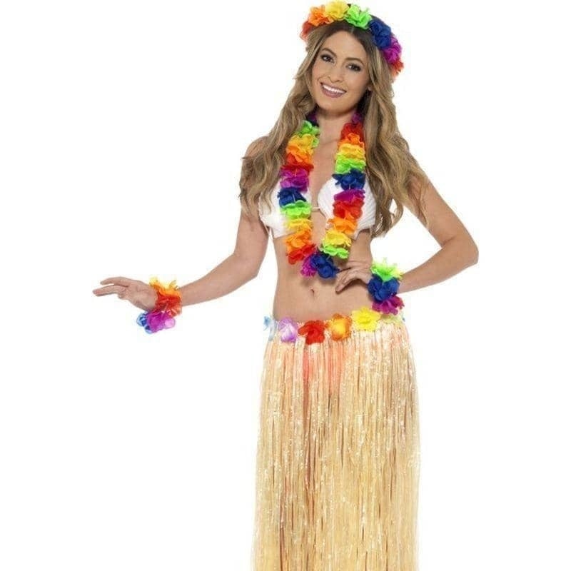 Rainbow Hawaiian Set Adult Multi Coloured Garland Headband Wristband 1