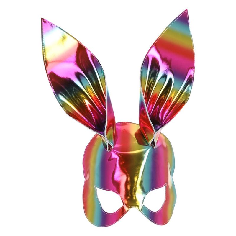 Rainbow Metallic Bunny Mask Adult Pride Costume Accessory 1
