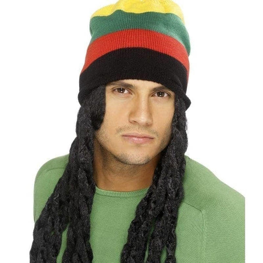 Rasta Hat with Long Black Dreadlocks Caribbean Costume Accessory 2