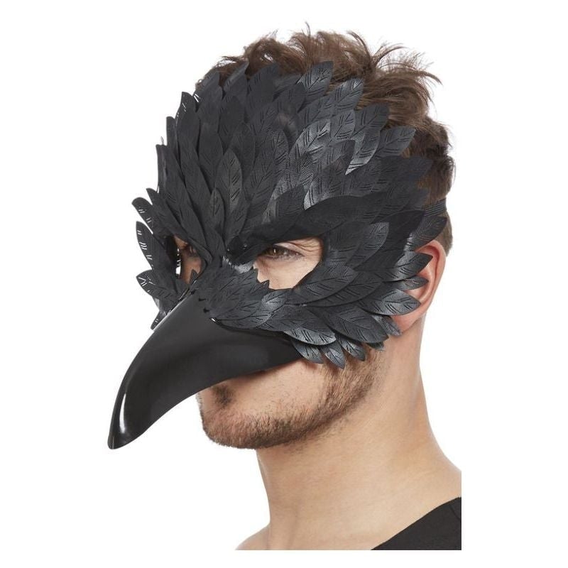 Raven Mask Long Beak Mock Feathers Black 1