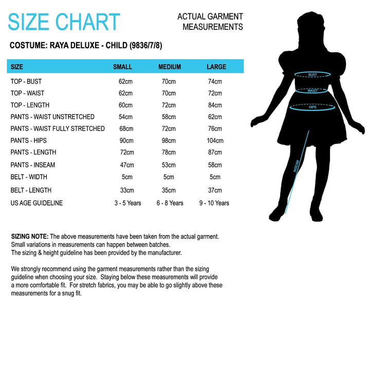 Size Chart Raya and The Last Dragon Deluxe Kids Costume