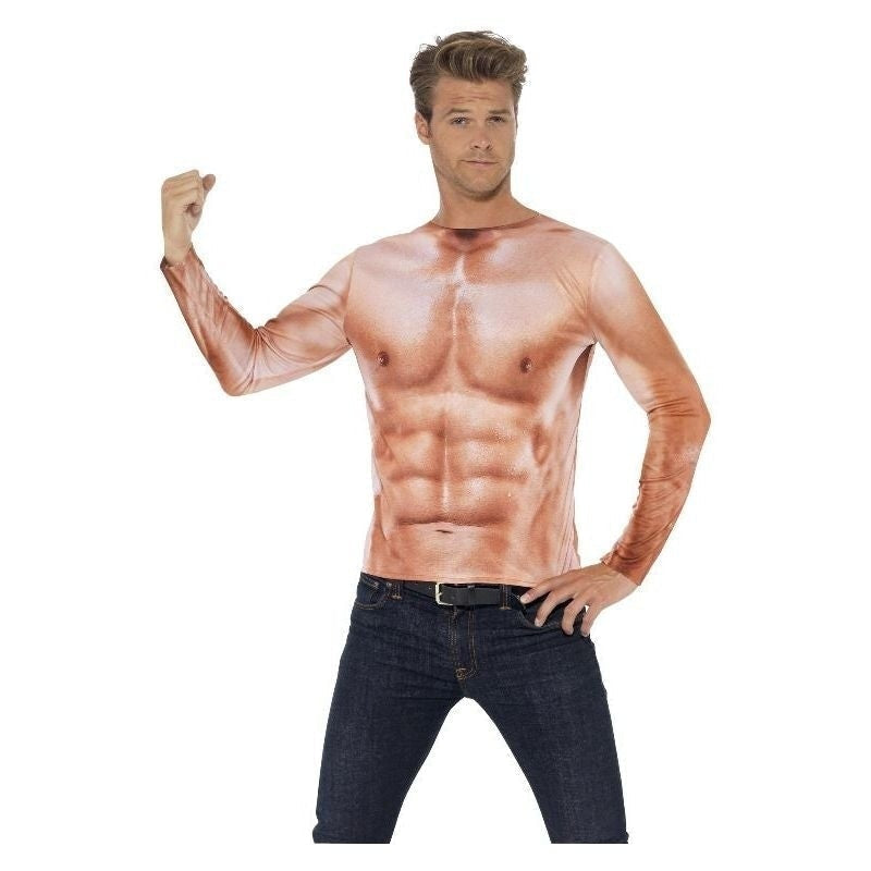 Realistic Muscle Top Adult Costume Long Sleeves Pink 2