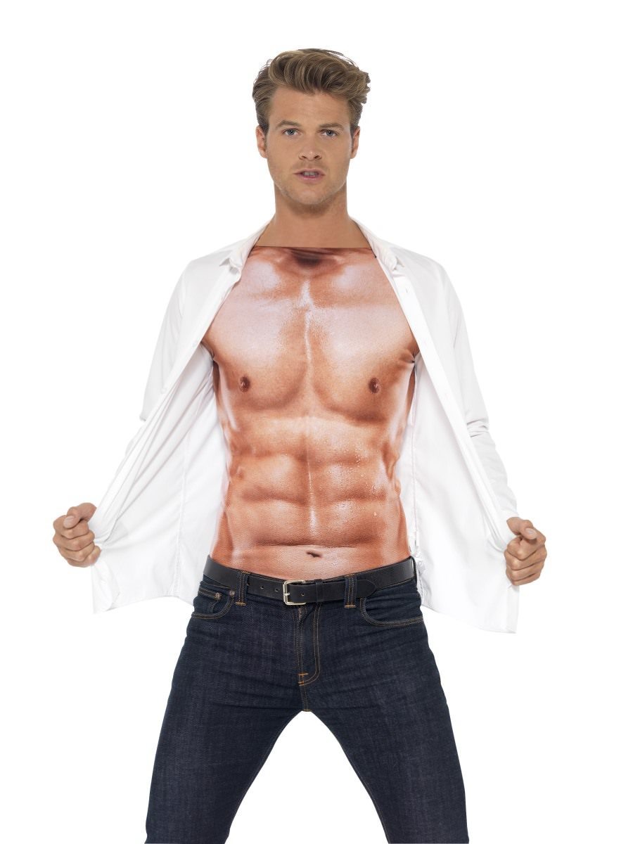 Realistic Muscle Top Adult Costume Long Sleeves Pink 3