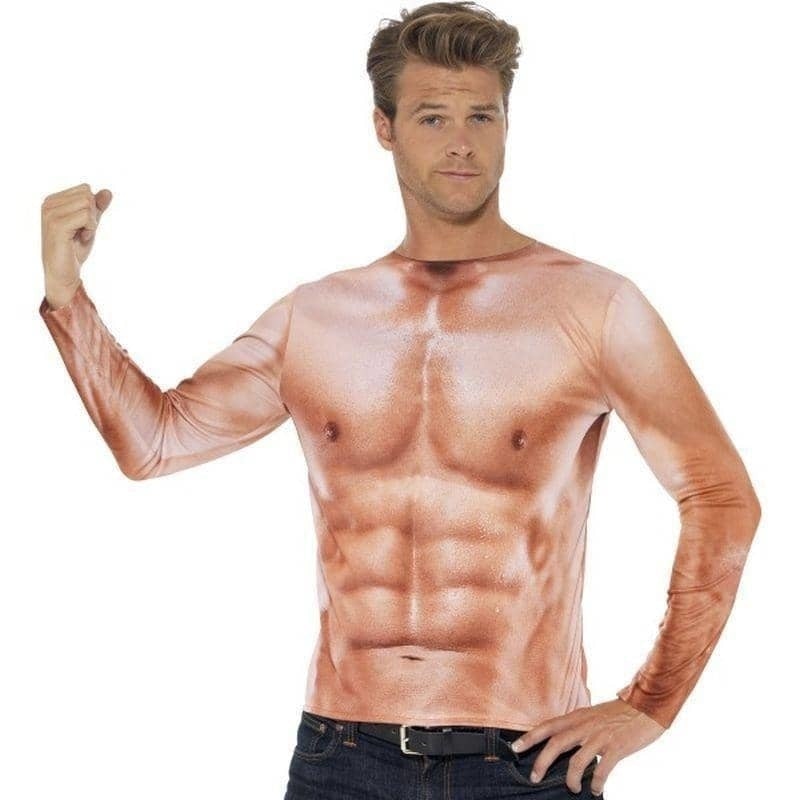 Realistic Muscle Top Adult Costume Long Sleeves Pink 1