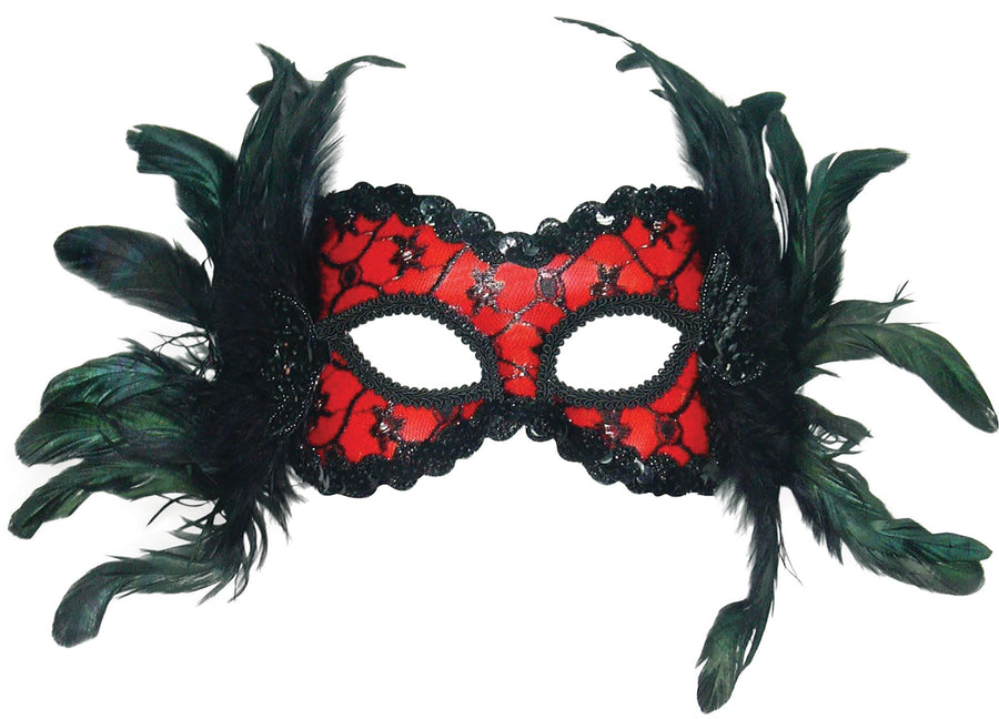 Red Black Mask + Feathers On Hband Eye Masks Unisex_1