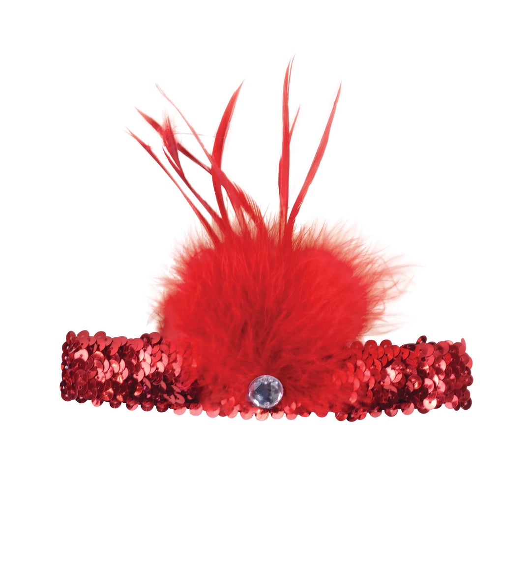 Red Flapper Headband Sequin With Feather_1