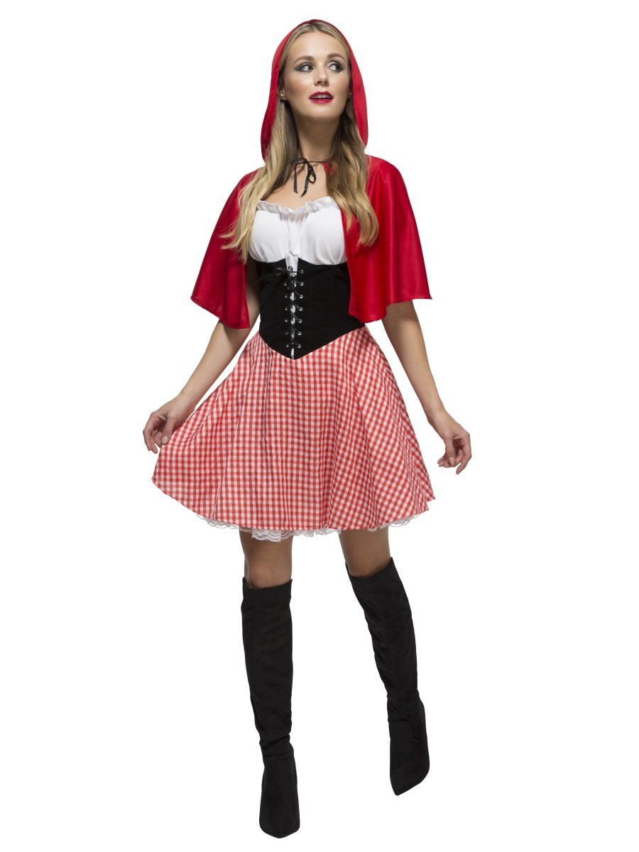 Red Riding Hood Costume Adult White Red Dress and Cape 1