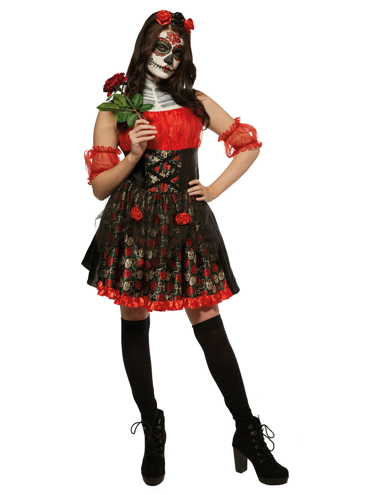 Red Rose Day Of The Dead Costume 1