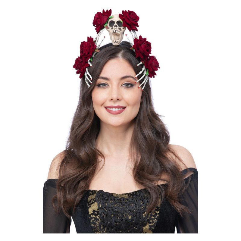 Red Rose and Skeleton Hand Headband Adult 1