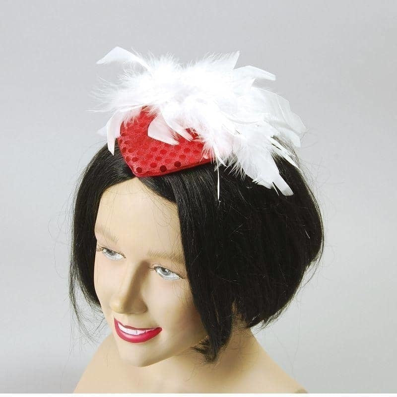 Red Sequin Hat with Feather Gangster Moll Costume Accessory 1