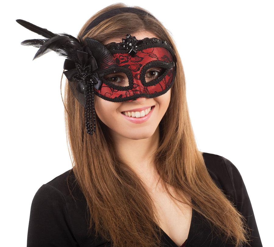 Red Side Feather Mask on Headband Eyemask_1