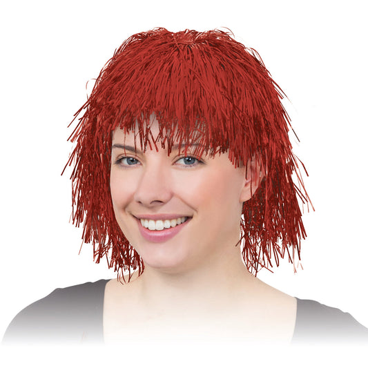 Red Tinsel Wig Fringe Clown Hair 1