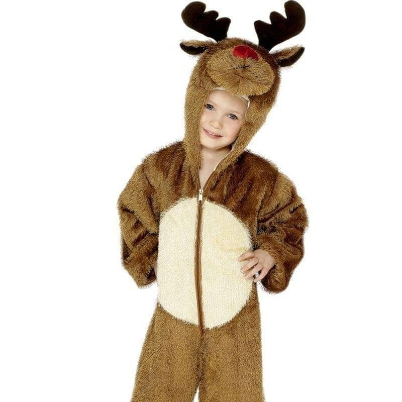 Reindeer Costume Kids Furry Brown Jumpsuit_1