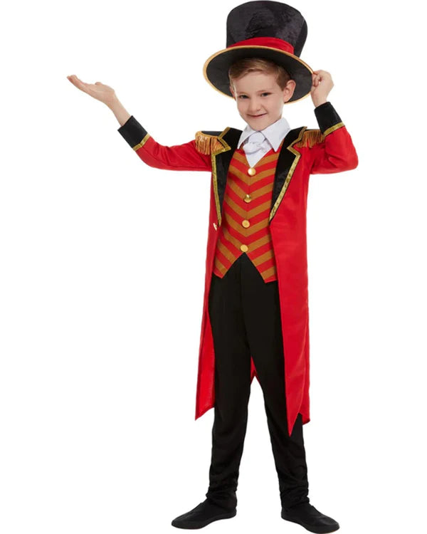 Ringmaster Deluxe Boys Costume Red Jacket, Mock Shirt, Trousers And Hat_2