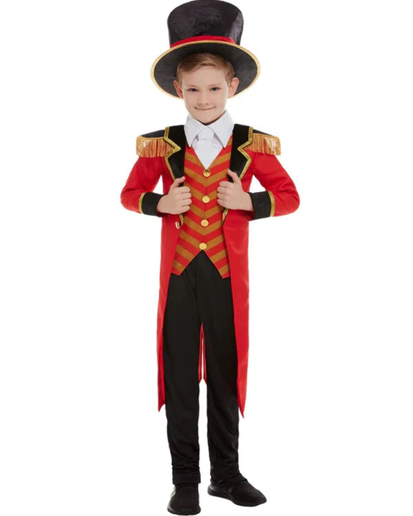 Ringmaster Deluxe Boys Costume Red Jacket Mock Shirt Trousers and Hat 1