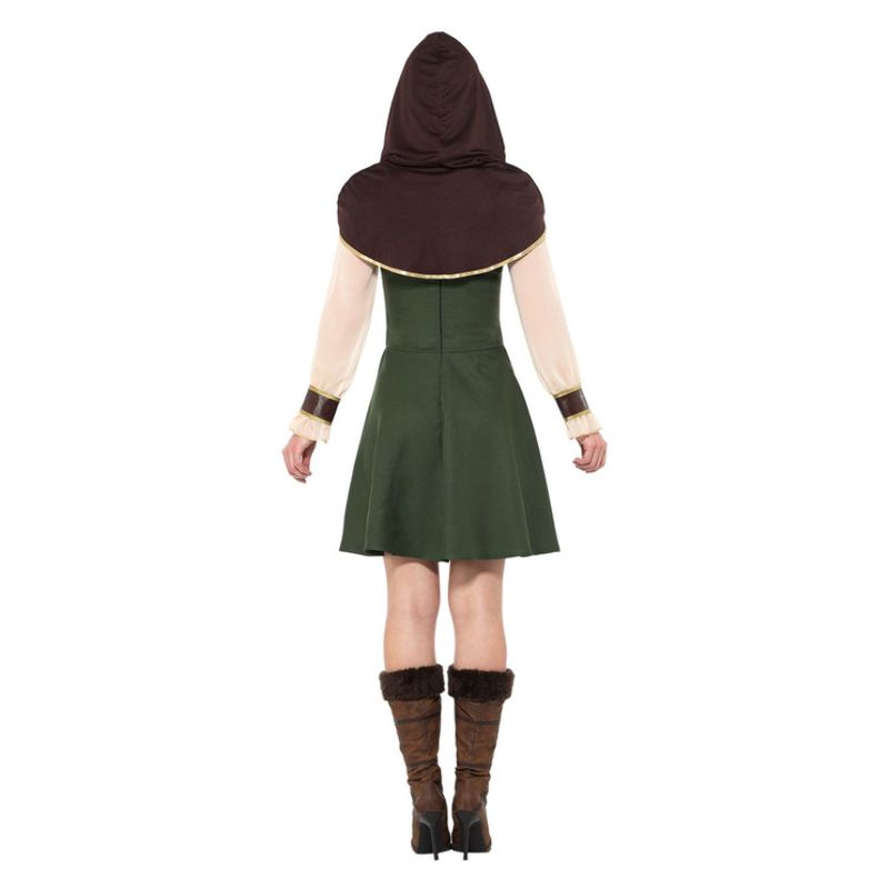 Robin Hood Lady Costume Green and Brown Dress with Hooded Capelet 4