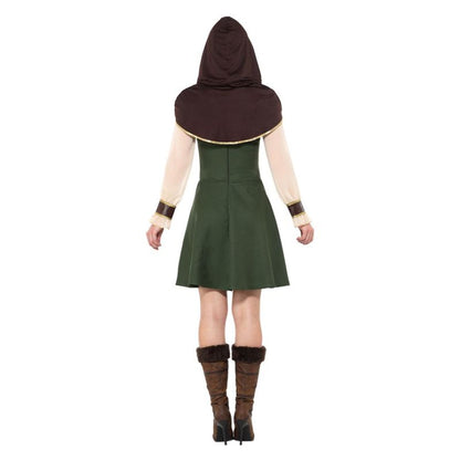 Robin Hood Lady Costume Green and Brown Dress with Hooded Capelet 4