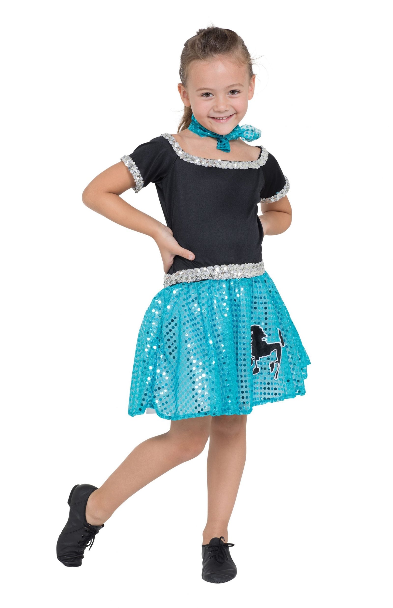 Rock and Roll Sequin Dress Turquoise Poodle Girl Costume 1