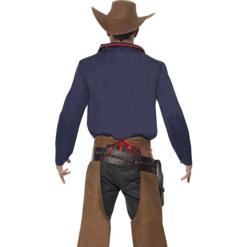 Rodeo Cowboy Costume Adult Blue Shirt Brown Chaps 3