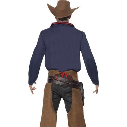 Rodeo Cowboy Costume Adult Blue Shirt Brown Chaps 3
