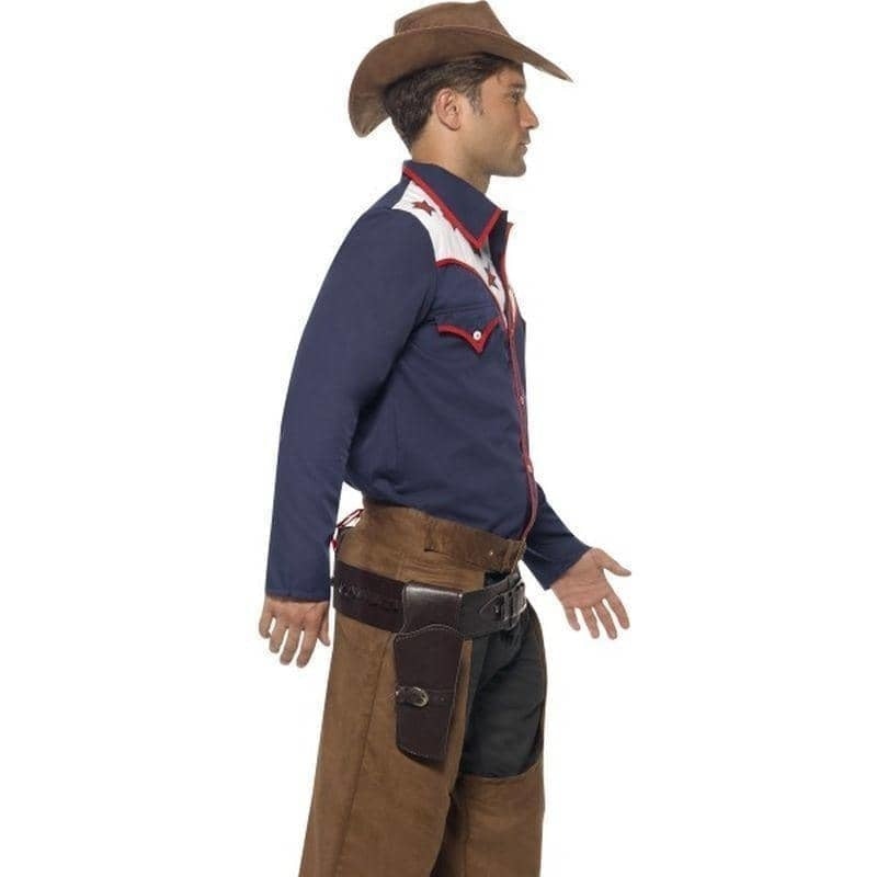 Rodeo Cowboy Costume Adult Blue Shirt Brown Chaps 4