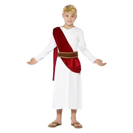 Roman Boy Costume Kids White Robe Red Sash Belt Headpiece 2