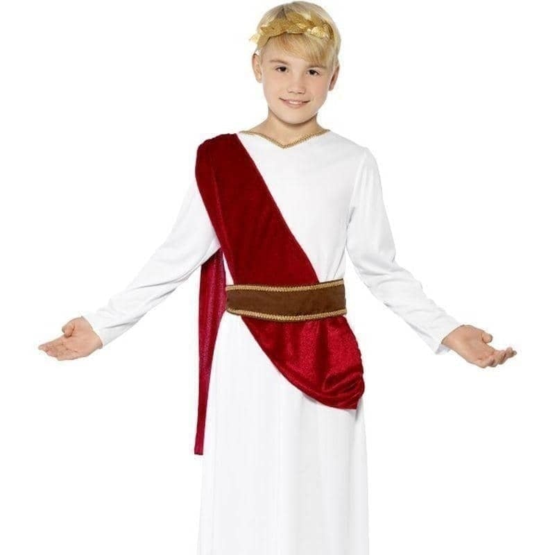 Roman Boy Costume Kids White Robe Red Sash Belt Headpiece_1