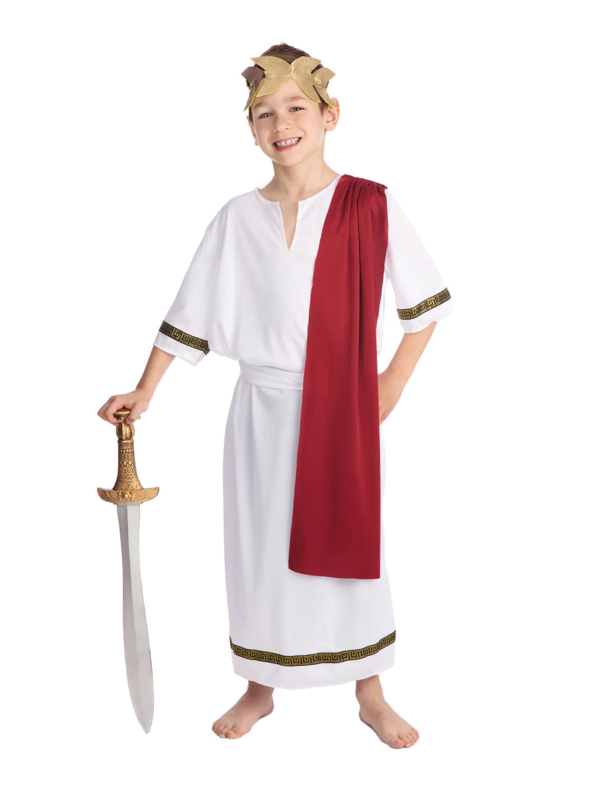 Roman Emperor Childrens Costume White Toga Red Shawl 1