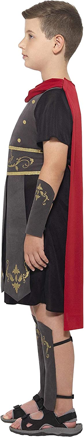Roman Soldier Costume Kids Black Tunic Attached Red Cape Black Arm and Leg Cuffs 2