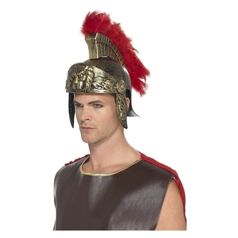 Roman Spartan Helmet Plastic Adult Gold Red Plume Costume Accessory 2