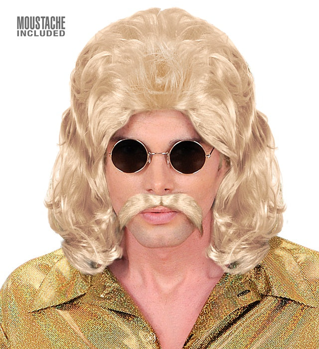 The 70S Man Wig & Moustache Blond - In Box