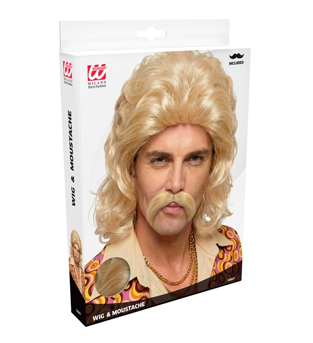 The 70S Man Wig & Moustache Blond - In Box