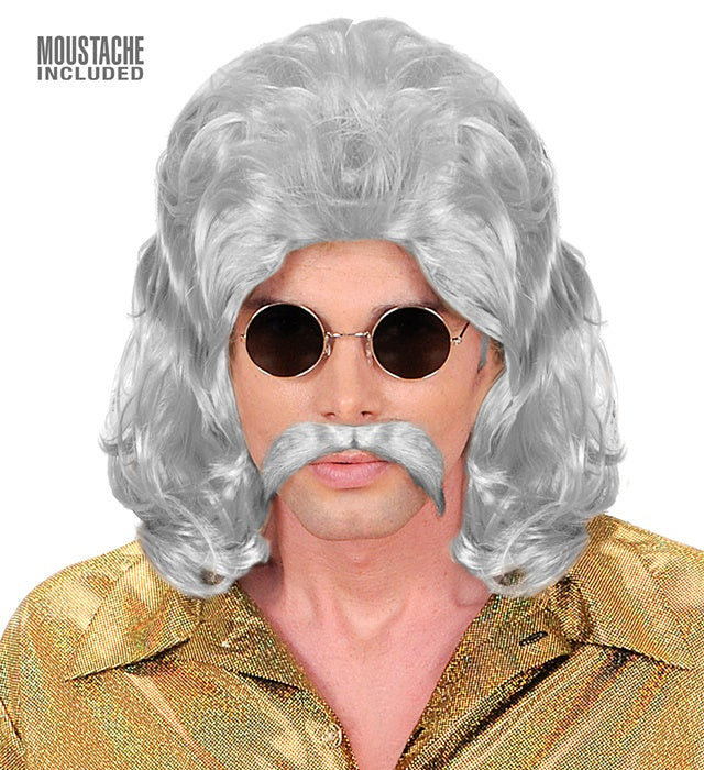 The 70S Man Wig & Moustache Grey- In Box