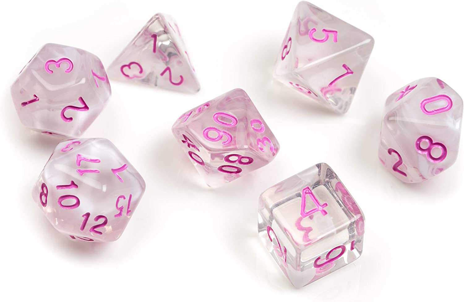 Polyhedral Dice White Cloud and Pink Ink Dice Set by Sirius Dice 1