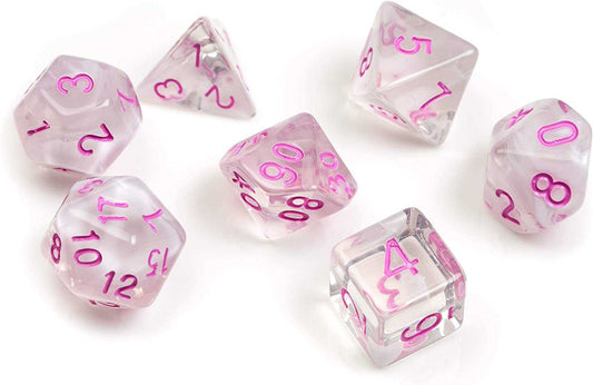Polyhedral Dice White Cloud and Pink Ink Dice Set by Sirius Dice 1