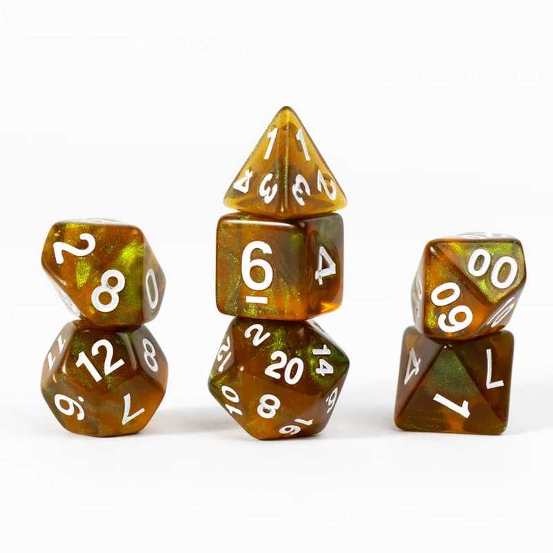 Peridot Treasures Unearthed 7 Piece Polyhedral Sirius Dice Gaming Accessory 1