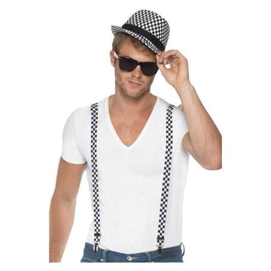 SKA Two Tone Instant Kit Braces Hat Adult Black White 2