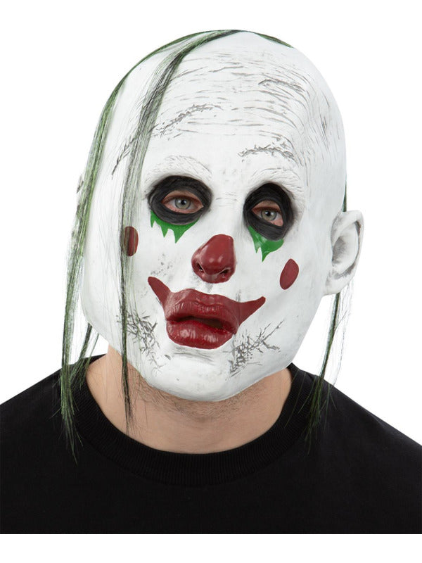 Sad Clown Latex Mask White with Green Hair 1